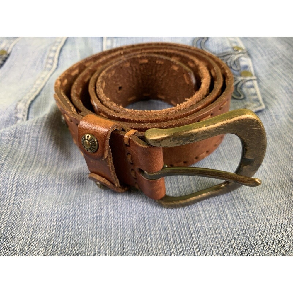 Brown Genuine Leather Belt Size M Boho Western 1 1/4”